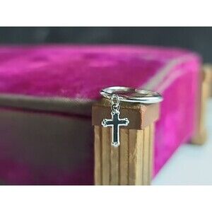 Silver Tone Metal Cross Charm Ring, SIZE US 5.75